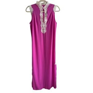 Kayser Women’s Nightgown Pink Lace Details Slits Vintage Nylon size Medium